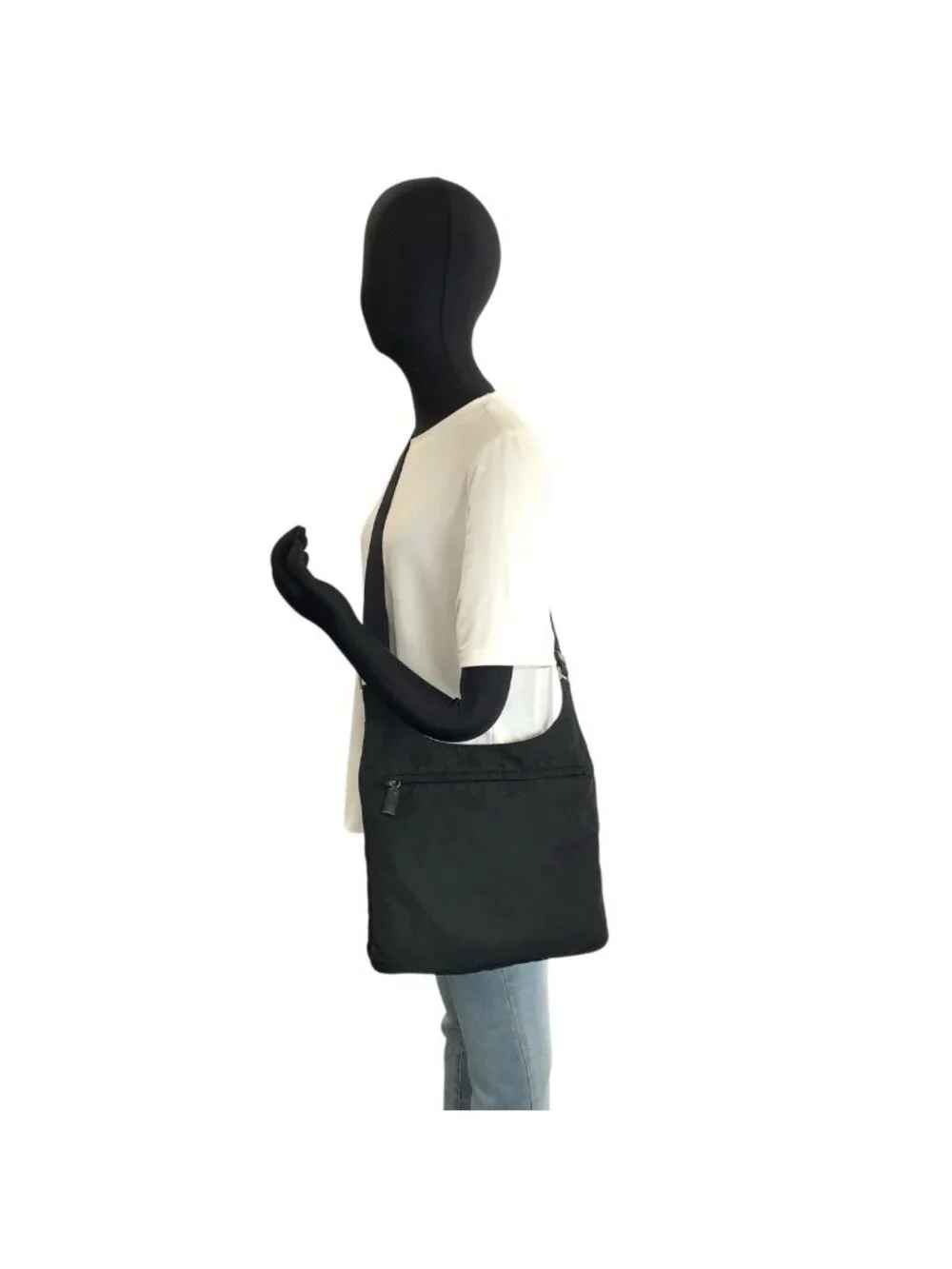 Prada Tessuto Black Silver Nylon Shoulder Bag